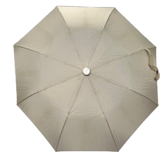 Vtg Knirps Compact Travel Umbrella with Sleeve 35" Neutral Beige Silver Handle - Picture 2 of 8